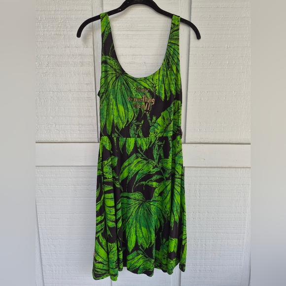 Desigual SAY SOMETHING NICE Dress Palm Leaf Print Sleeveless Black and Green L - Picture 3 of 8